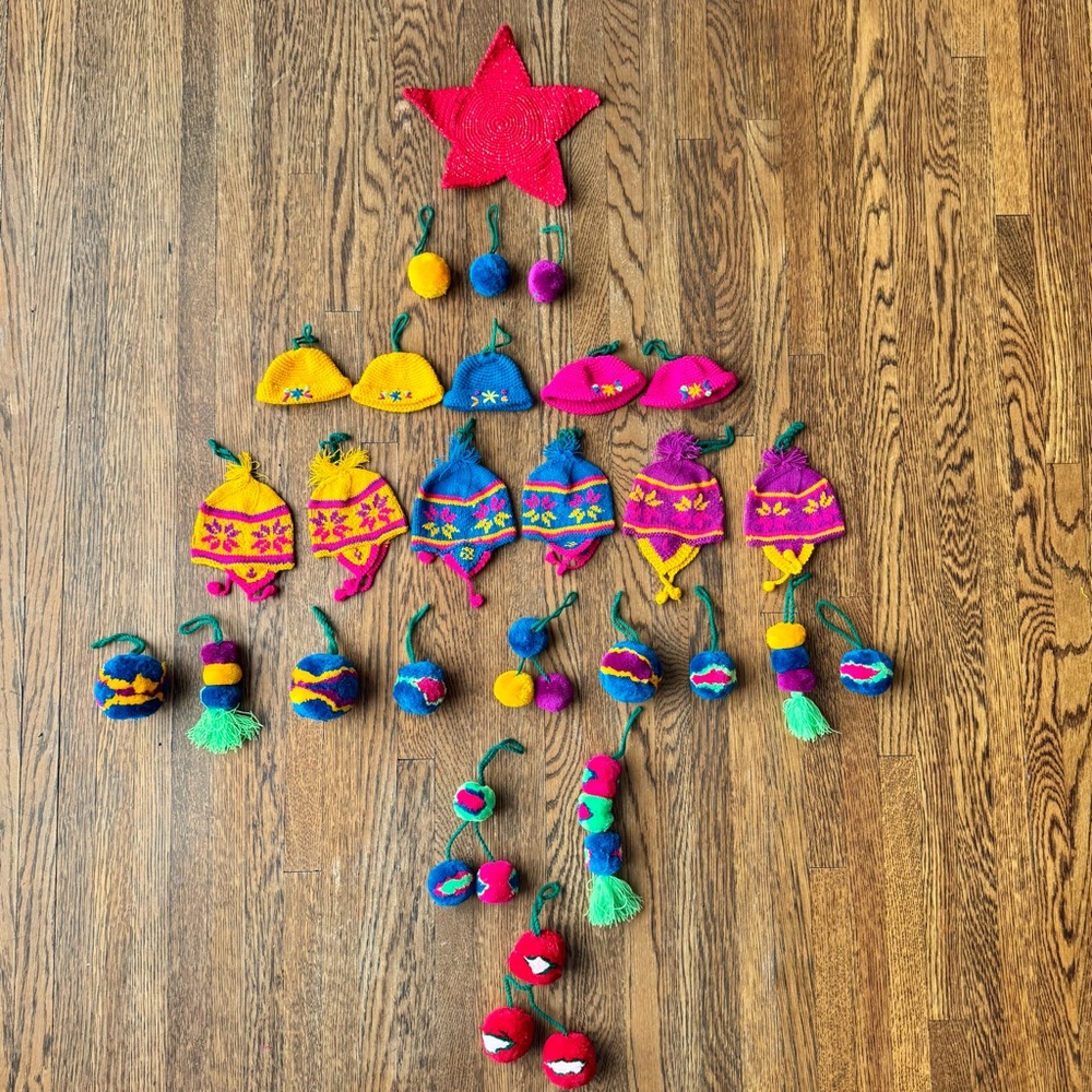 Peruvian Style Knit Hats, Poms and Tree Topper Star